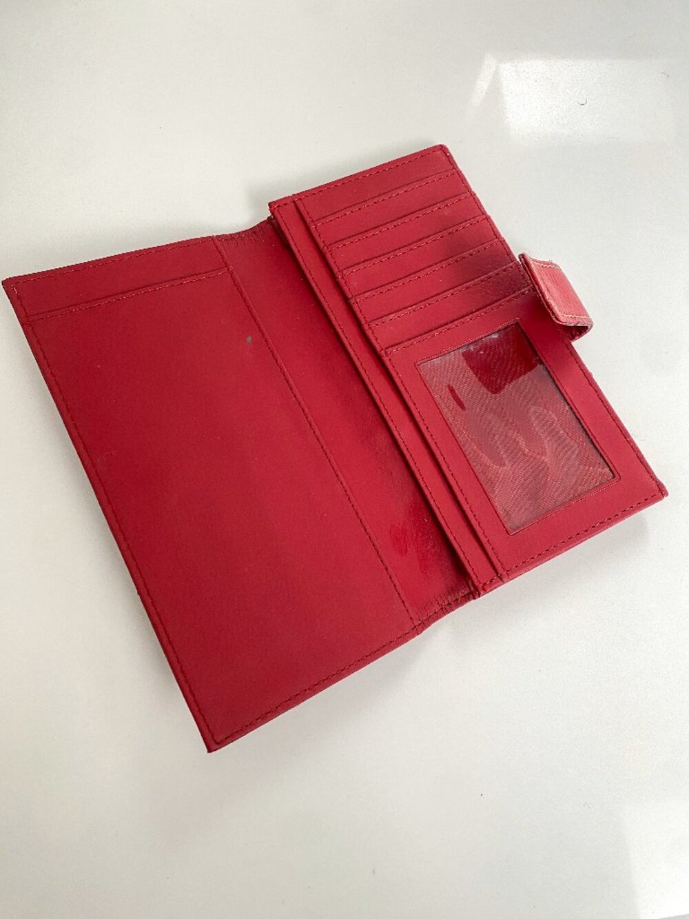 Red Leather Slim Bifold Wallet Snap Closure Card Holder New